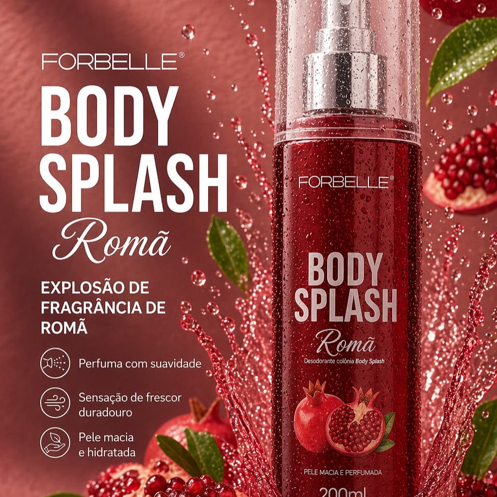 Body Splash Desodorante Colônia Romã Forbelle 200ml com Spray Forbelle Professional