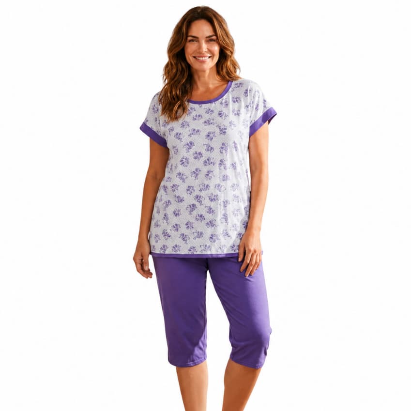 Pijama Feminino Pescador Manga Japonesa Estampado Senhora Malha Leve e Confortável