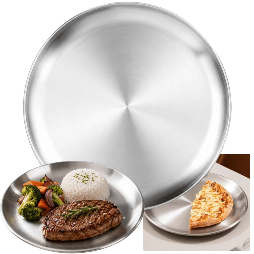Prato Raso Aço Inox 17cm Borda Decorada Servir Refeições Mesa Posta Restaurante Cozinha Elegante