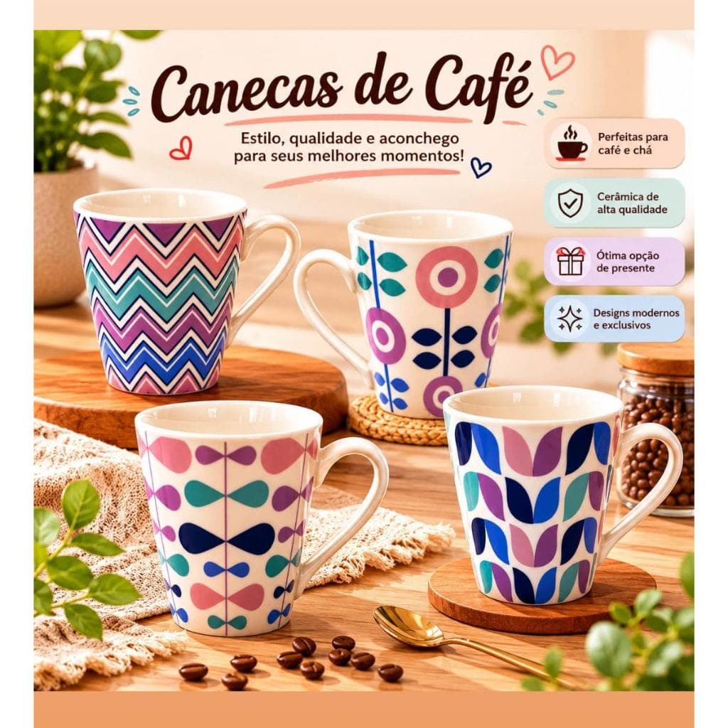 Caneca de Porcelana Estampa Geométrica | Moderna e Elegante- caneca 300ml