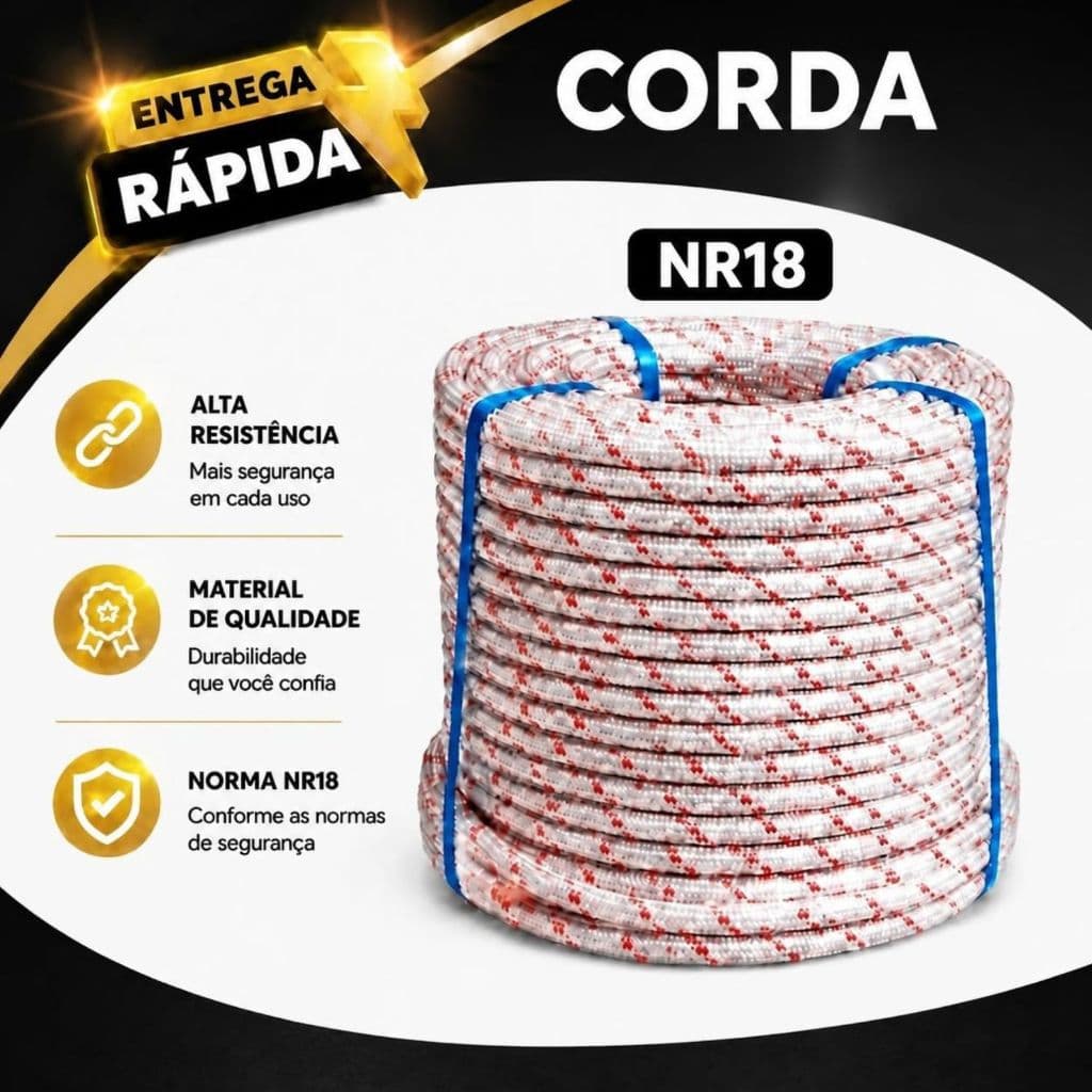 Corda Bombeiro Profissional NR18 Alta Durabilidade para Altura e Segurança