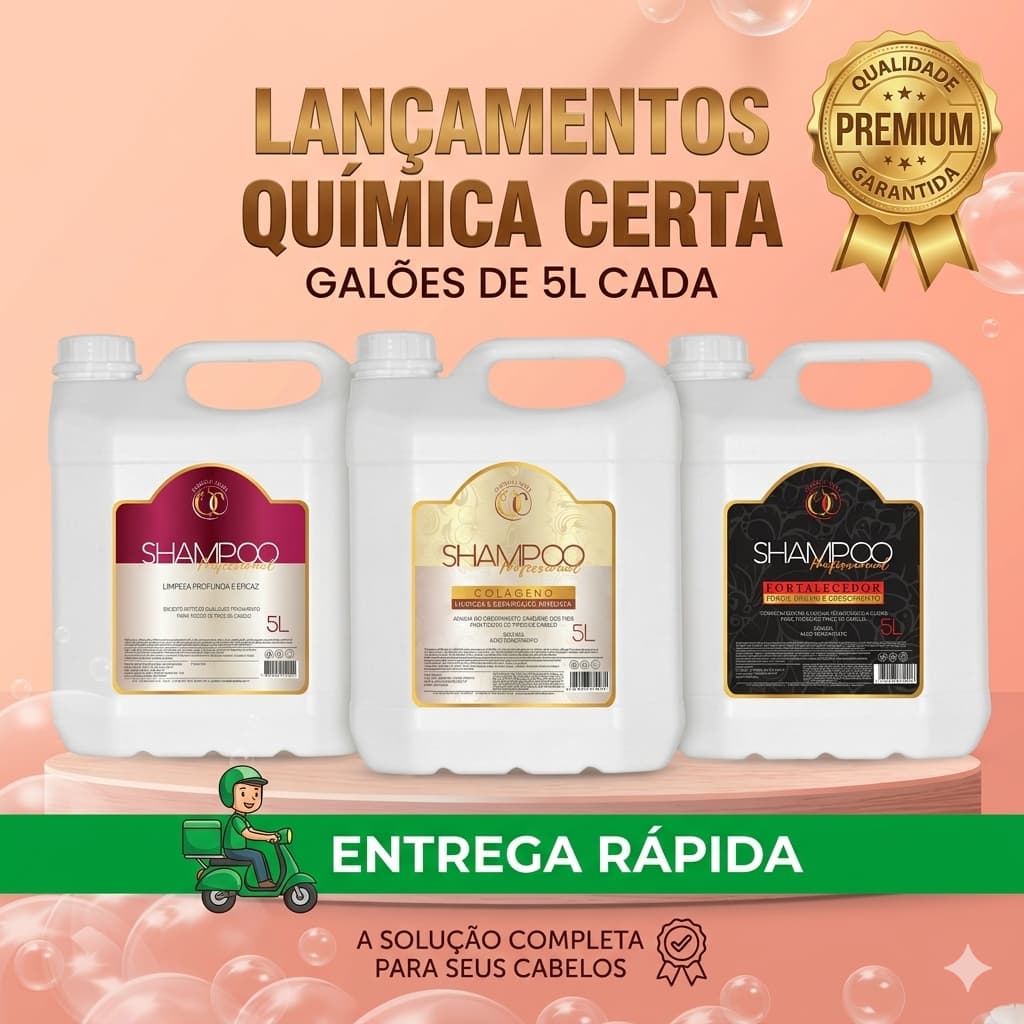 Shampoo de Galão 5 Litros PROFISSIONAL - Variedades QUÍMICA CERTA, COLÁGENO E FORTALECEDOR