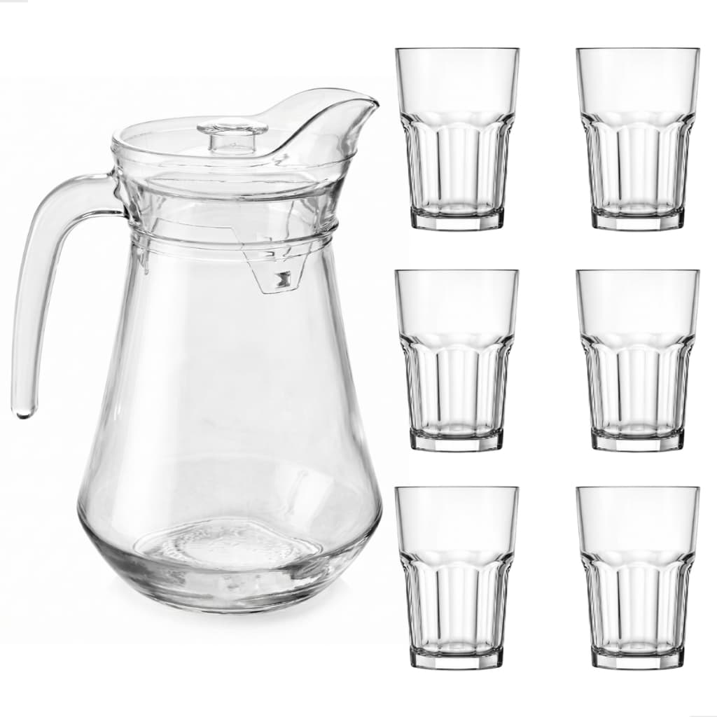 Jogo Jarra Com Tampa E 6 Copos De Vidro Para Suco Água Mesa Cozinha kit 7 peças