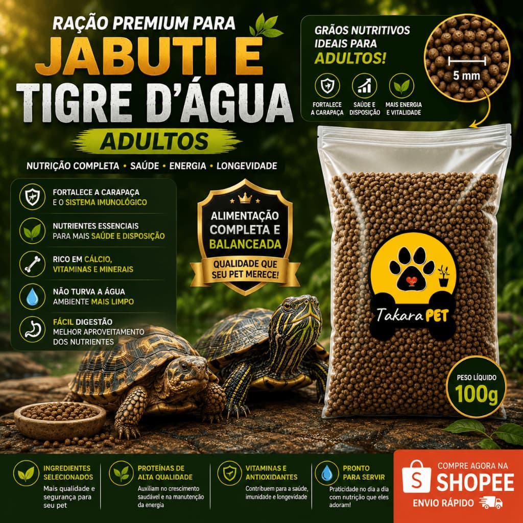 Ração Premium para Tigre D’Água e Jabuti Adulto 100g Crescimento Saudável e Casco Forte