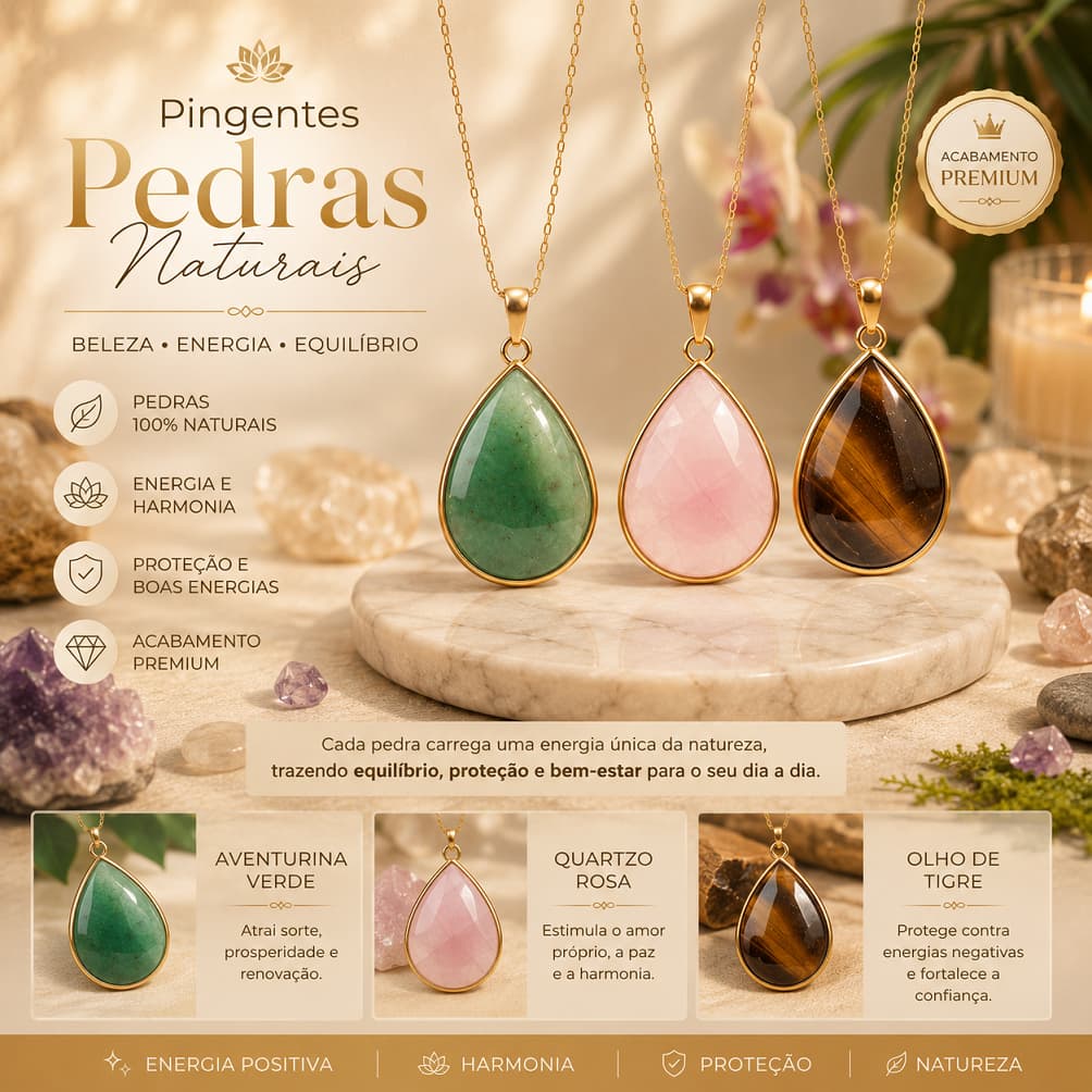 Pingente Gota Pedra Natural  Banhada Amuleto Elegante Quartzo Rosa Olho De Tigre Quartzo Verde