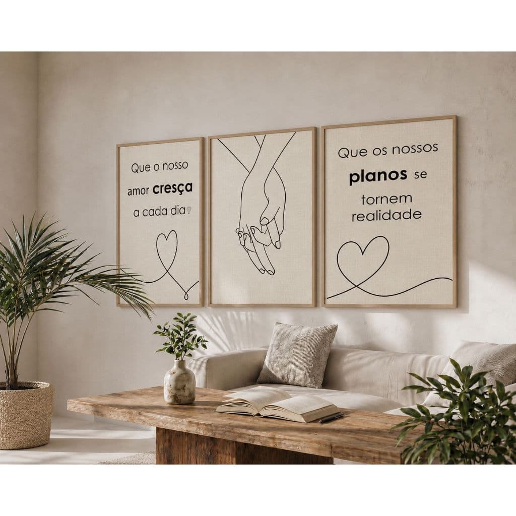 Quadro Decorativo Frases para Quarto de Casal Maos Dadas 120x60