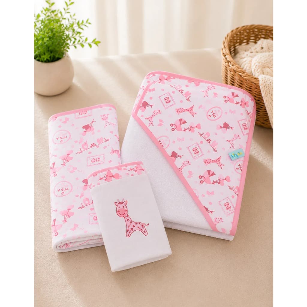 Kit 3 Peças Toalha De Banho Infantil Bebê Algodão Fralda
