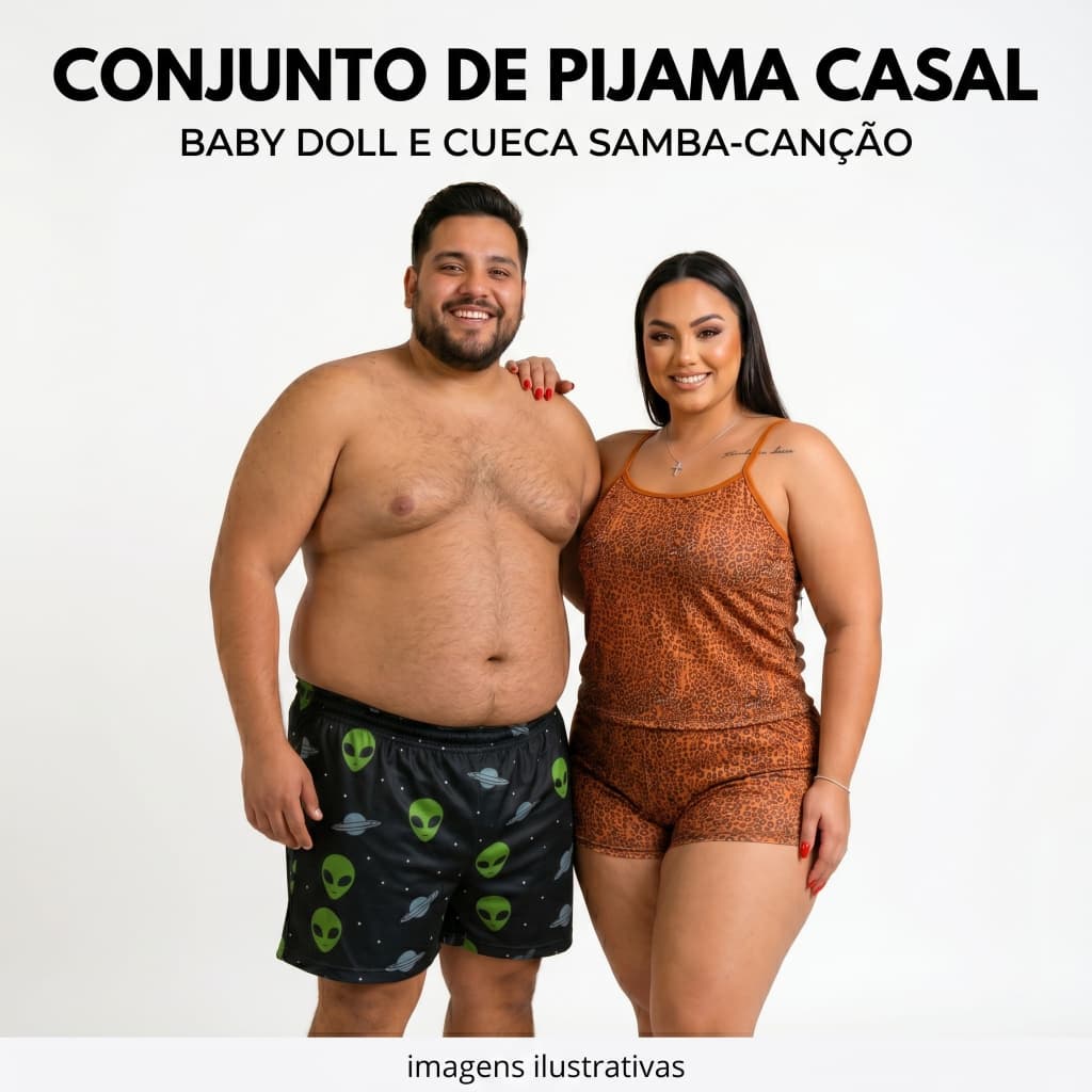 Conjunto Baby doll mais  Samba canção plus size de microfibra estampas variadas