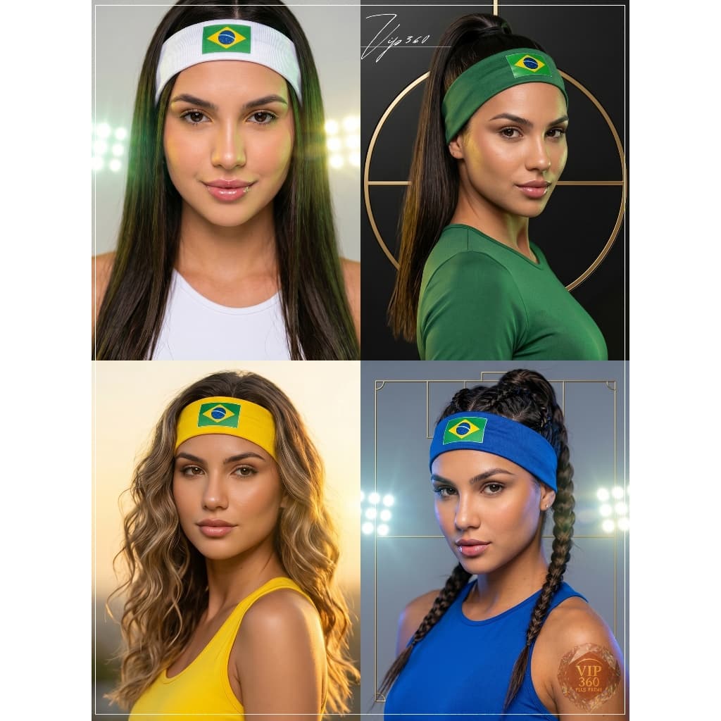 Kit 4 Faixas de Cabelo Bandeira Brasil Copa 2026 Antissuor Ajustável Headband Torcida Feminina