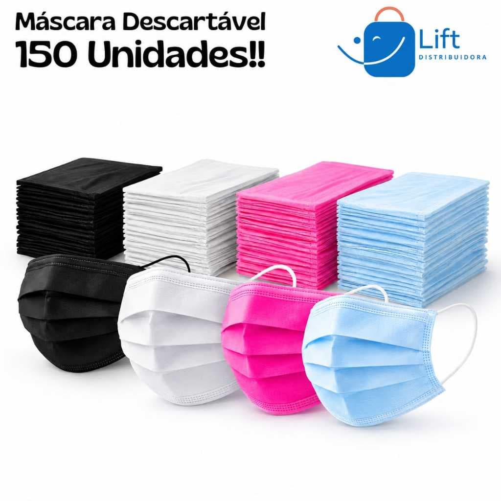 Máscara Descartáveis 150 und Tripla Camada Com Clipe Nasal - Diversas Cores