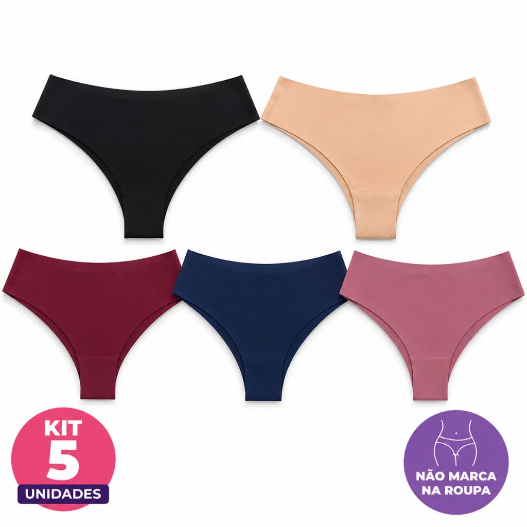 KIT 5 CALCINHAS LASER SEM COSTURA — CONFORTO QUE VOCÊ SENTE, INVISÍVEL QUE VOCÊ NEM PERCEBE