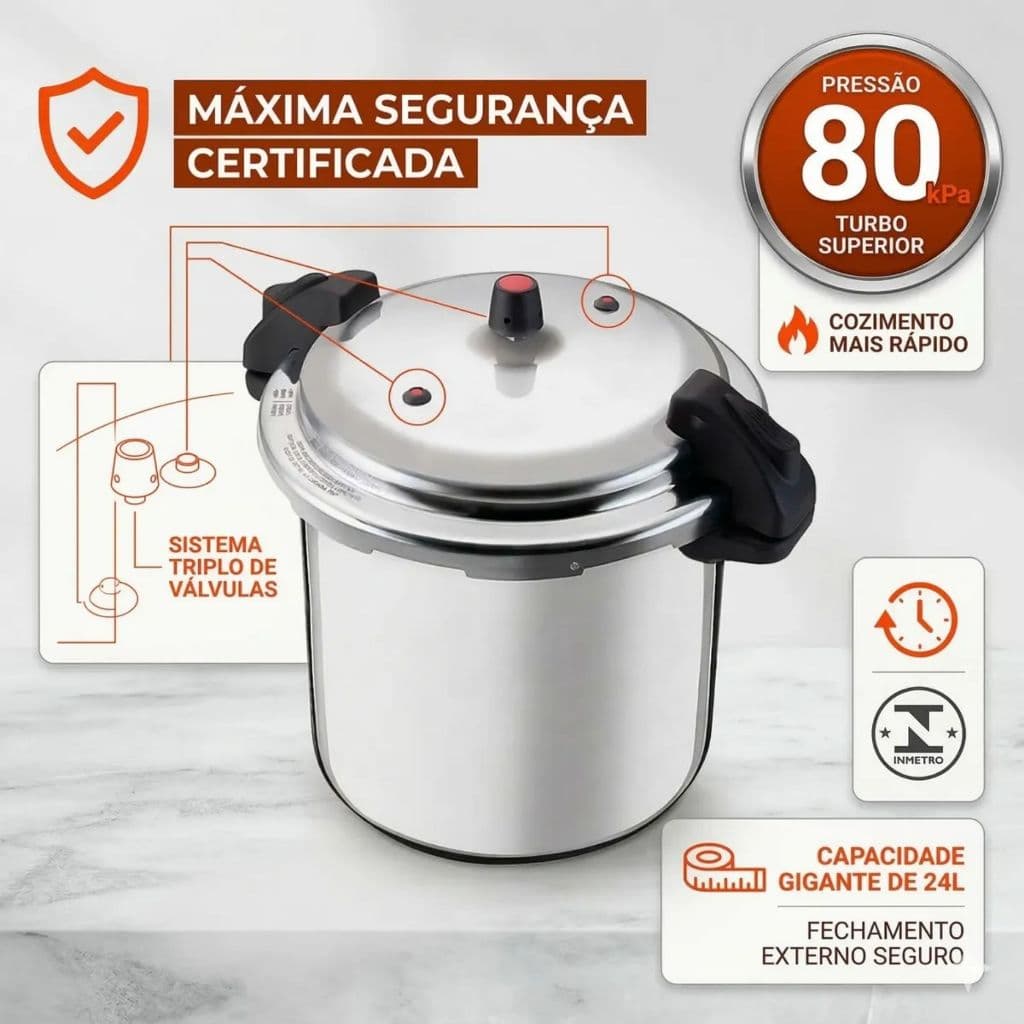 Panela De Pressão Alumínio Grande de 7,10,20 24L 80kpa Fechamento Externo Cozinha Industrial Segura