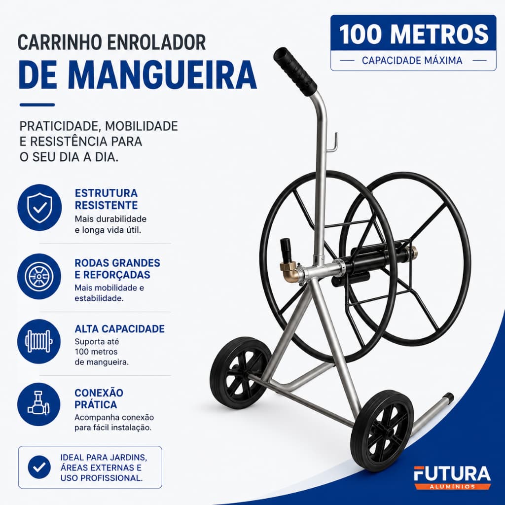 Carrinho Enrolador Mangueira 100 Metros em Metal