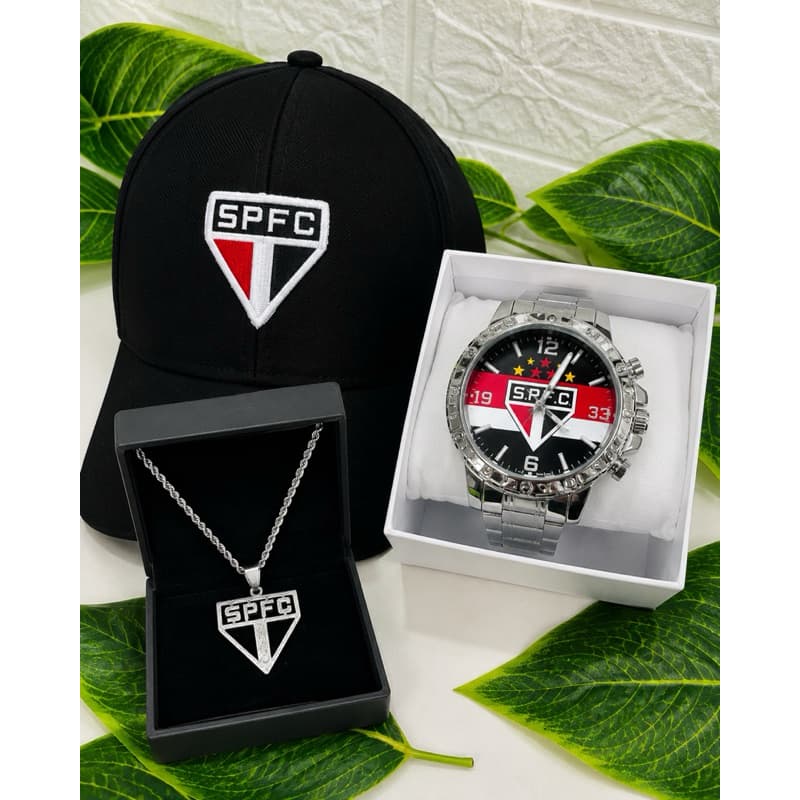 Kit SP FC Boné + Relógio + Corrente Masculino Premium