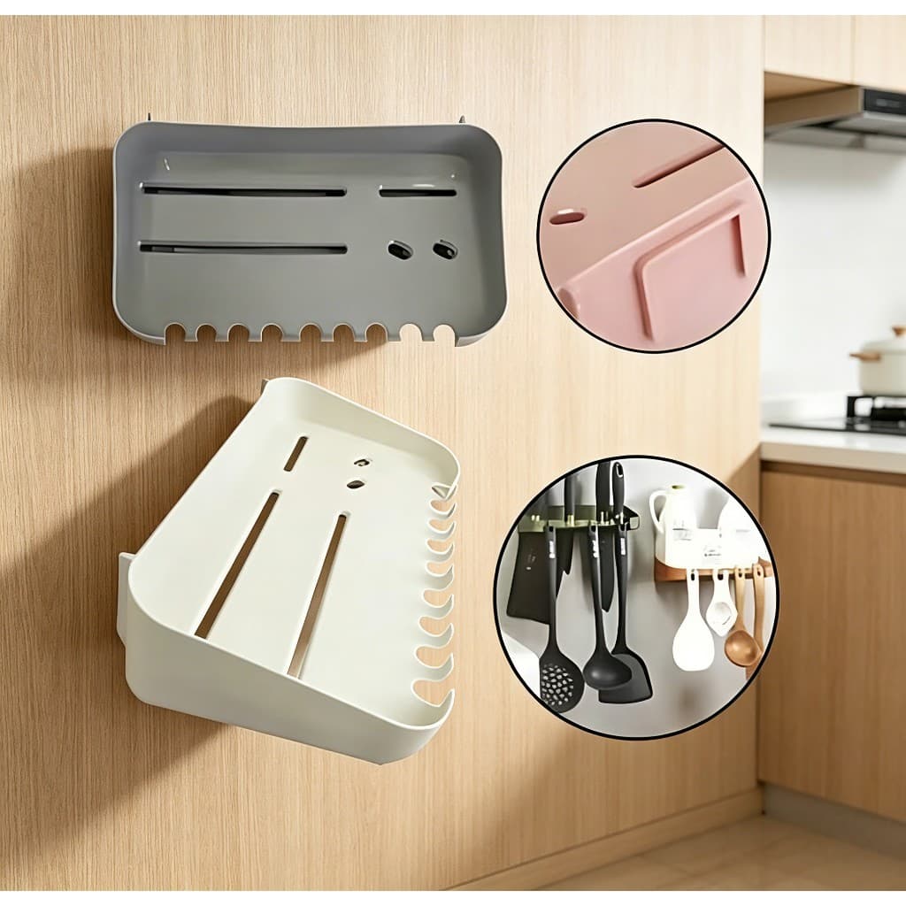 Suporte Organizador de Parede para Utensílios de Cozinha | Porta Talheres e Conchas com Drenagem