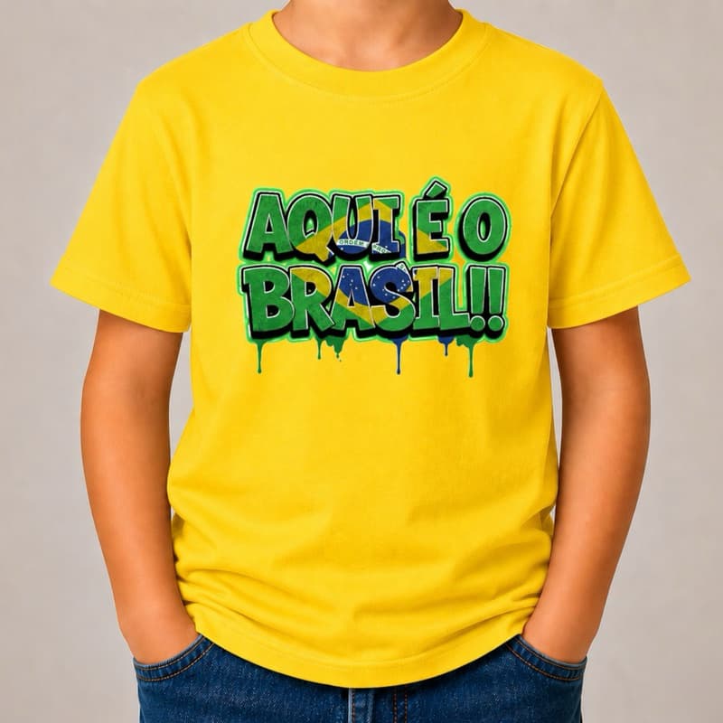Camiseta Infantil Brasil Copa do Mundo Futebol Criança Menino Menina Unissex 100% Algodão Premium