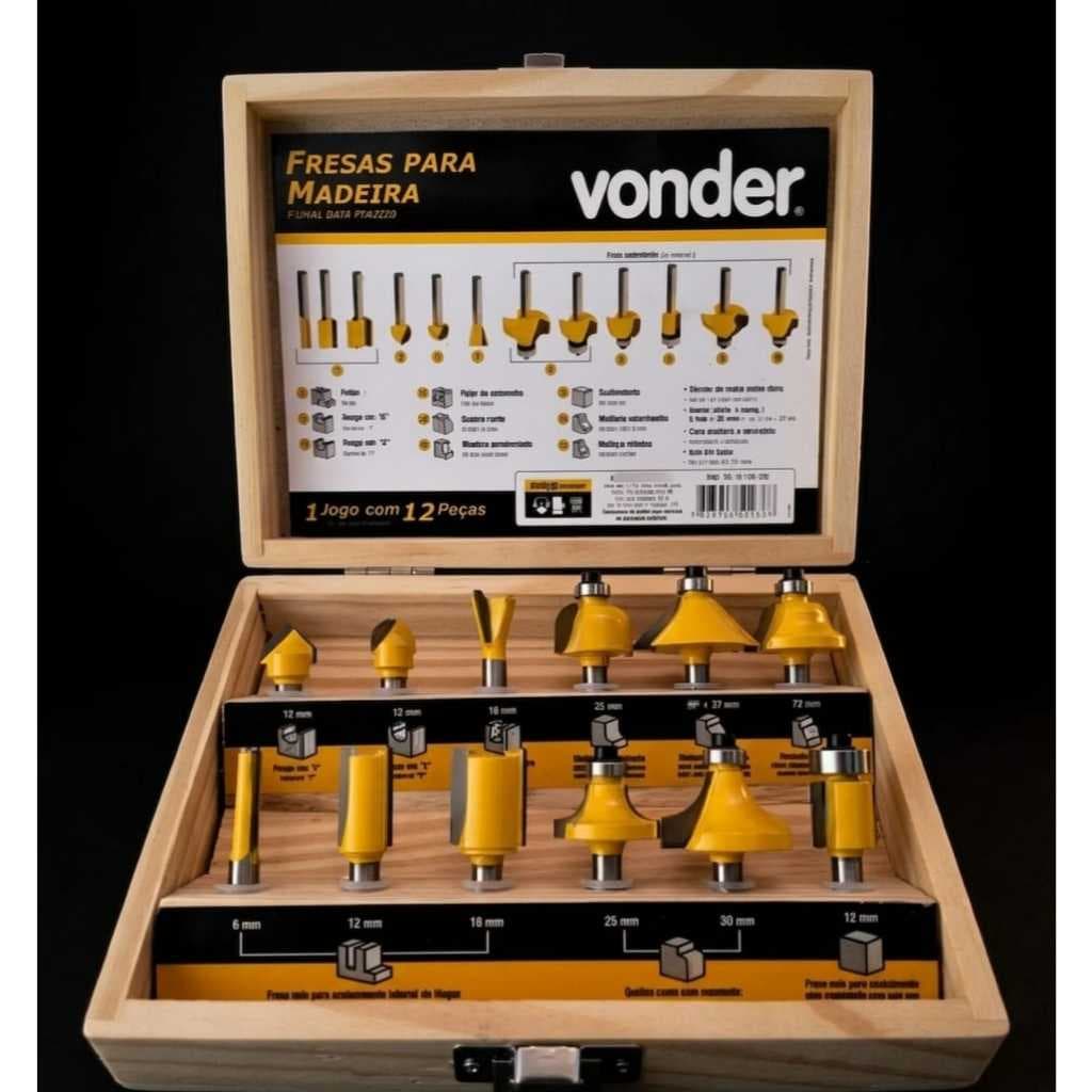 Jogo Fresa Para Madeira Vonder 12 Peças Corte Preciso Alta Durabilidade Profissional Top!