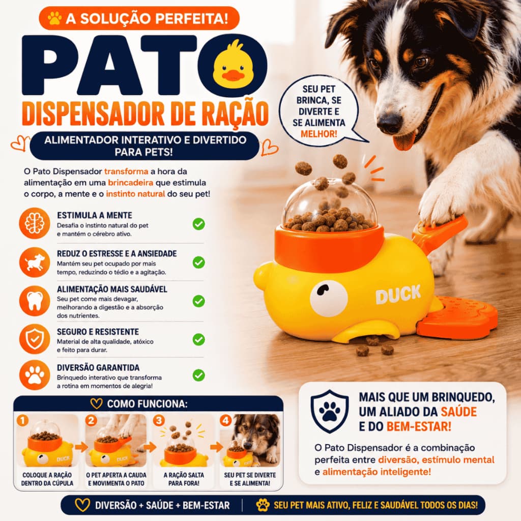 Brinquedo Interativo para Cães e Gatos Pato Dispensador de Ração e Petiscos Anti Estresse
