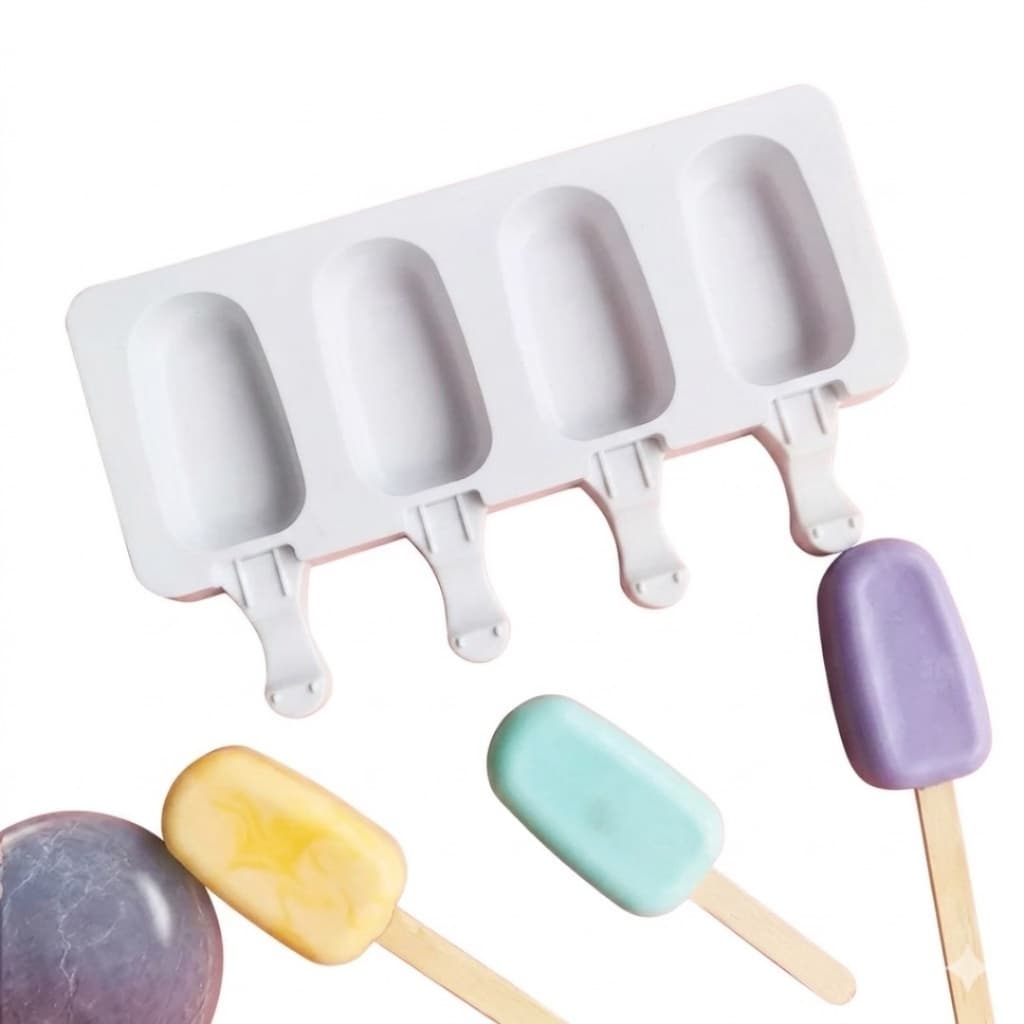 Forma de Picolé Sorvete Silicone Magnum C/ 4 Cavidades Branca Reutilizável Flexível (Sem Palito)