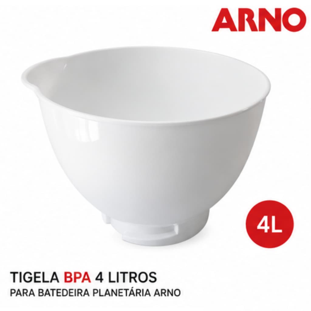 Tigela Para Batedeira Planetária Arno BPA Pote Bacia Branca 4 litros - Modelos SX80 SX81 SX82 SX83 SX84 SX85 SX88 SX94