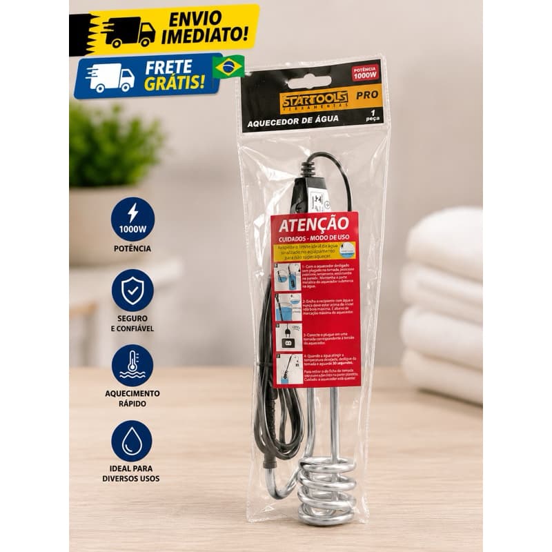 Aquecedor de Água Elétrico Portátil 1000W | Imersão 127V