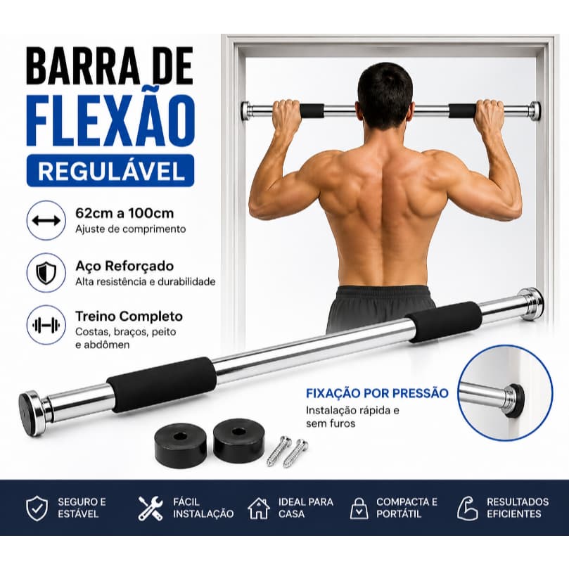 Barra Fixa de Porta Regulável 62 a 100cm Metal Antiderrapante