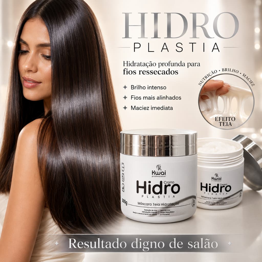 Máscara Hidroplastia Kwai Professional 500g Efeito Teia Hidratação Intensa Maciez Brilho e Reparação Capilar