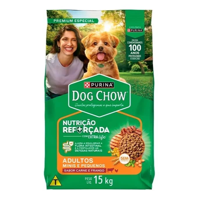 Alimento Ração Dog Chow Raças Pequenas 15kg Sabor Carne, Frango e Arroz