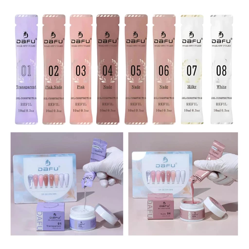 Gel Construtor Refil Dafu 15ml Esmaltes Alongamento Unhas Nude Pink Branco Sachê Econômico Bisnaga