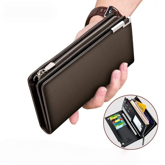 Carteira Longa Bifold De Couro PU Masculina Com Clipe Para Dinheiro E Compartimentos Cartões