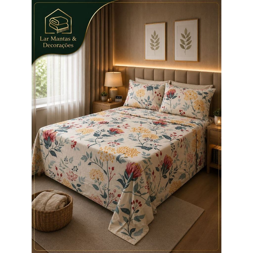Jogo de Lençol Cama Queen 3 Peças 2,40m x 2,50m  S/ Elástico - Macio e Confortável