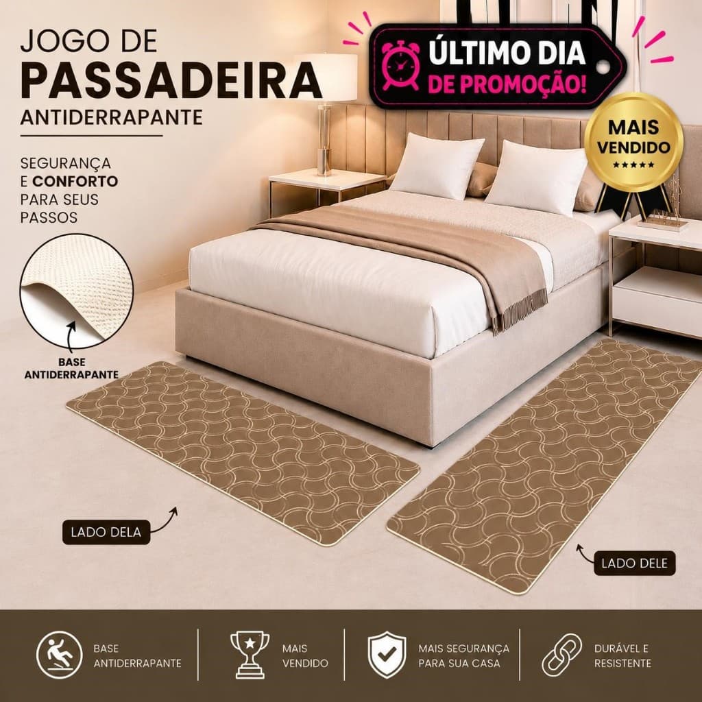 Jogo de Passadeira Quarto Casal 2 Peças Antiderrapante - Tapete  - Home Decor Luxo
