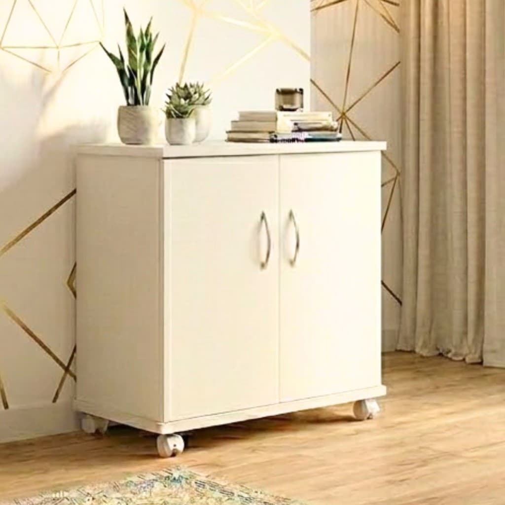Armário Compacto em MDP com Prateleiras Internas e Rodízios para Espaços Pequenos da Casa Toda