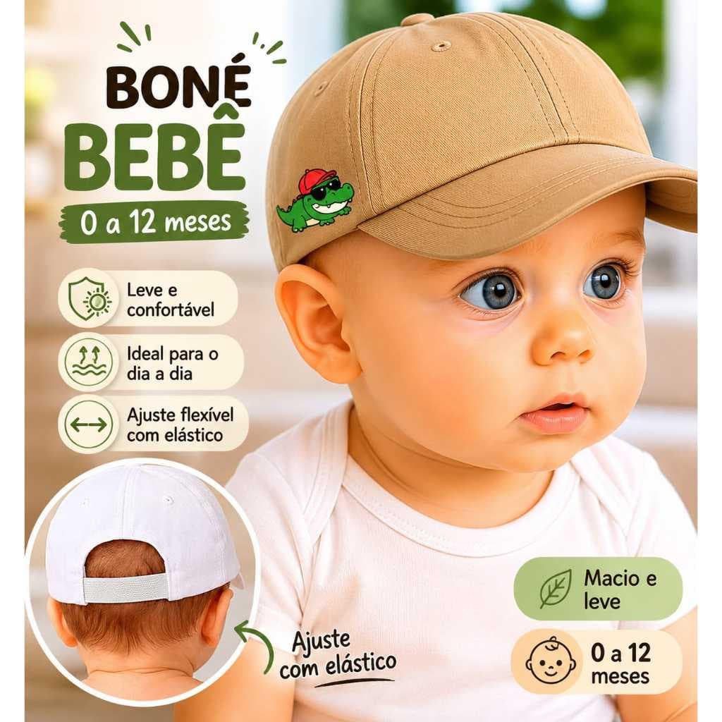 Boné Infantil Bebê Menino E Menina 3 A 12 Meses Jacaré Estiloso