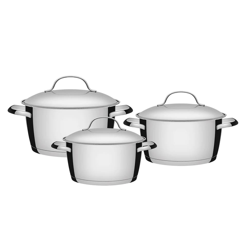 Jogo de Panelas Tramontina Allegra em Aço Inox com Fundo Triplo e Tampas de Inox - 3 Peças