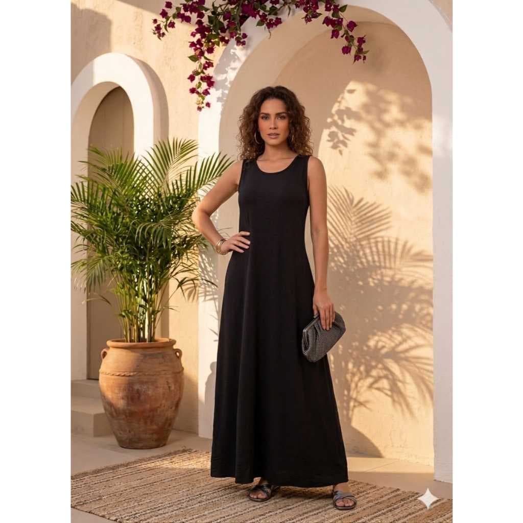Vestido Feminino Longo em Viscolycra Leve Soltinho Casual Verão Outono 506