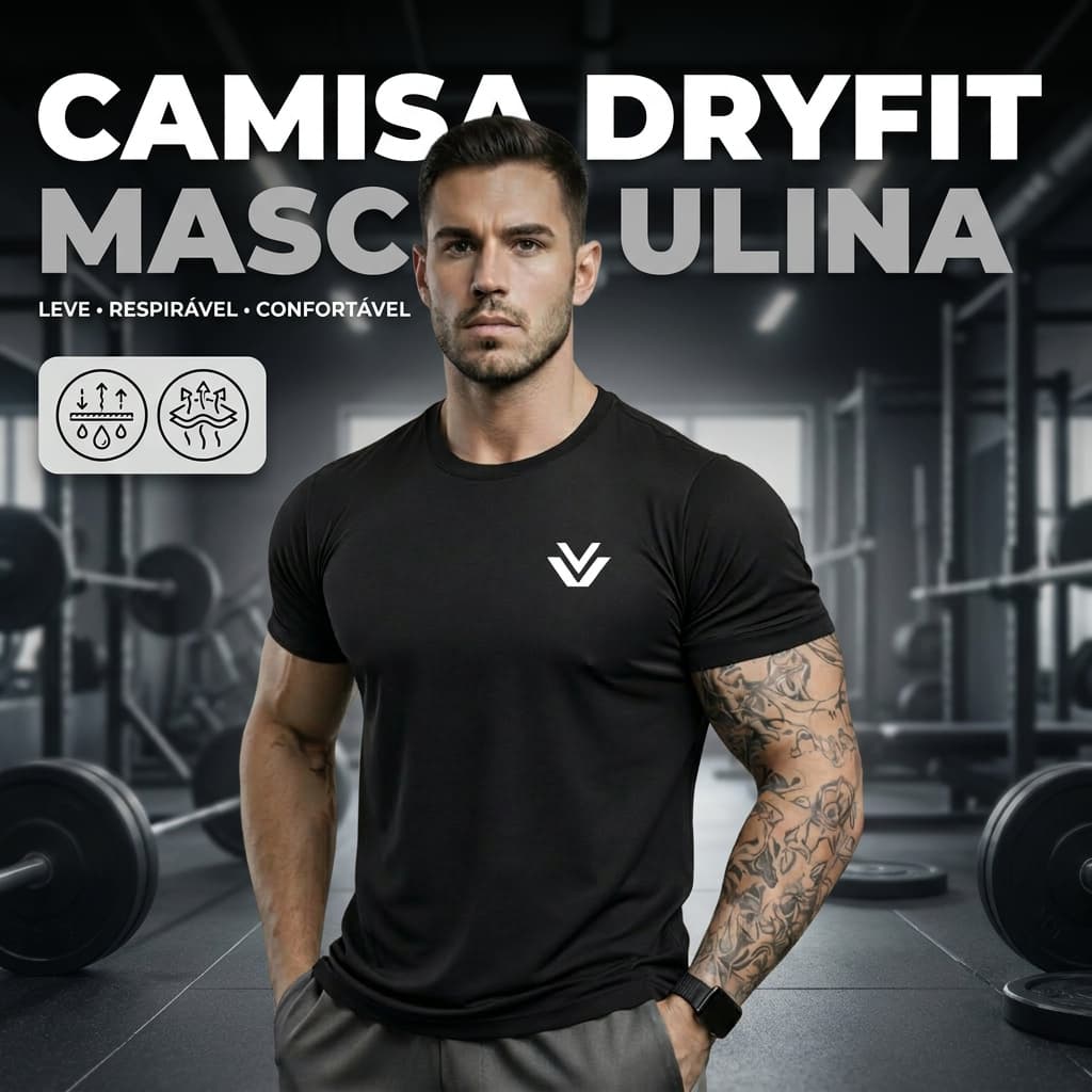 Camiseta Masculina Dry Fit Vinifit Academia Lisa Treino Verão