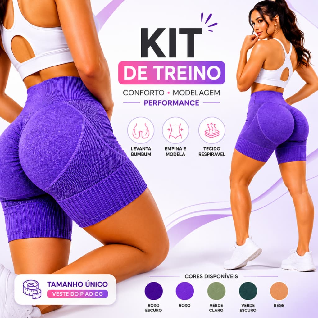Kit Short Academia Bermuda Fitness Shortinho Feminino Cintura Alta Modela Levanta Bumbum