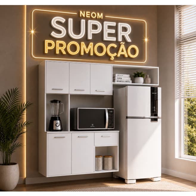 Armário Cozinha Vulcano Branco Organizador Multiuso Para Microondas Forno Nichos Gourmet