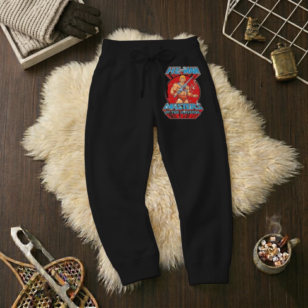 Calças Infantil Jogger Moletom Estampada He-Man Punho Flanelado Wide Leg Tamanho 6 16