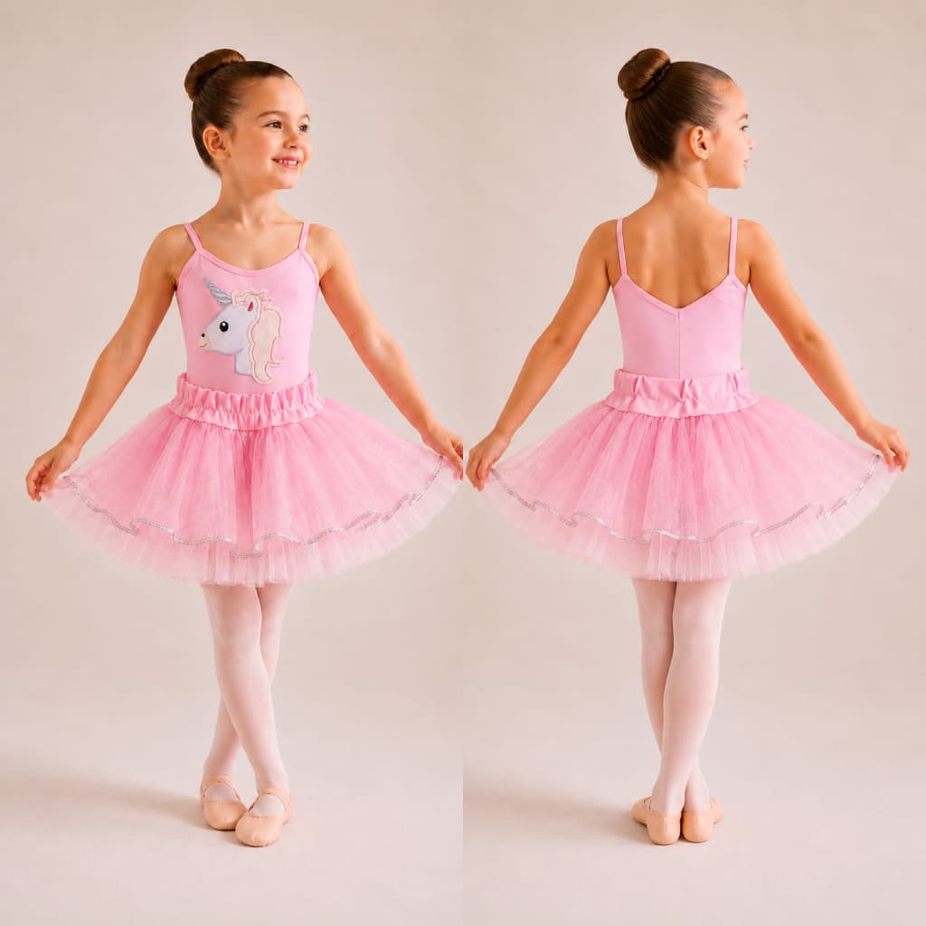 Kit Ballet Infantil Conjunto Collant Estampa Unicornio Com Saia Em Tutu Glitter