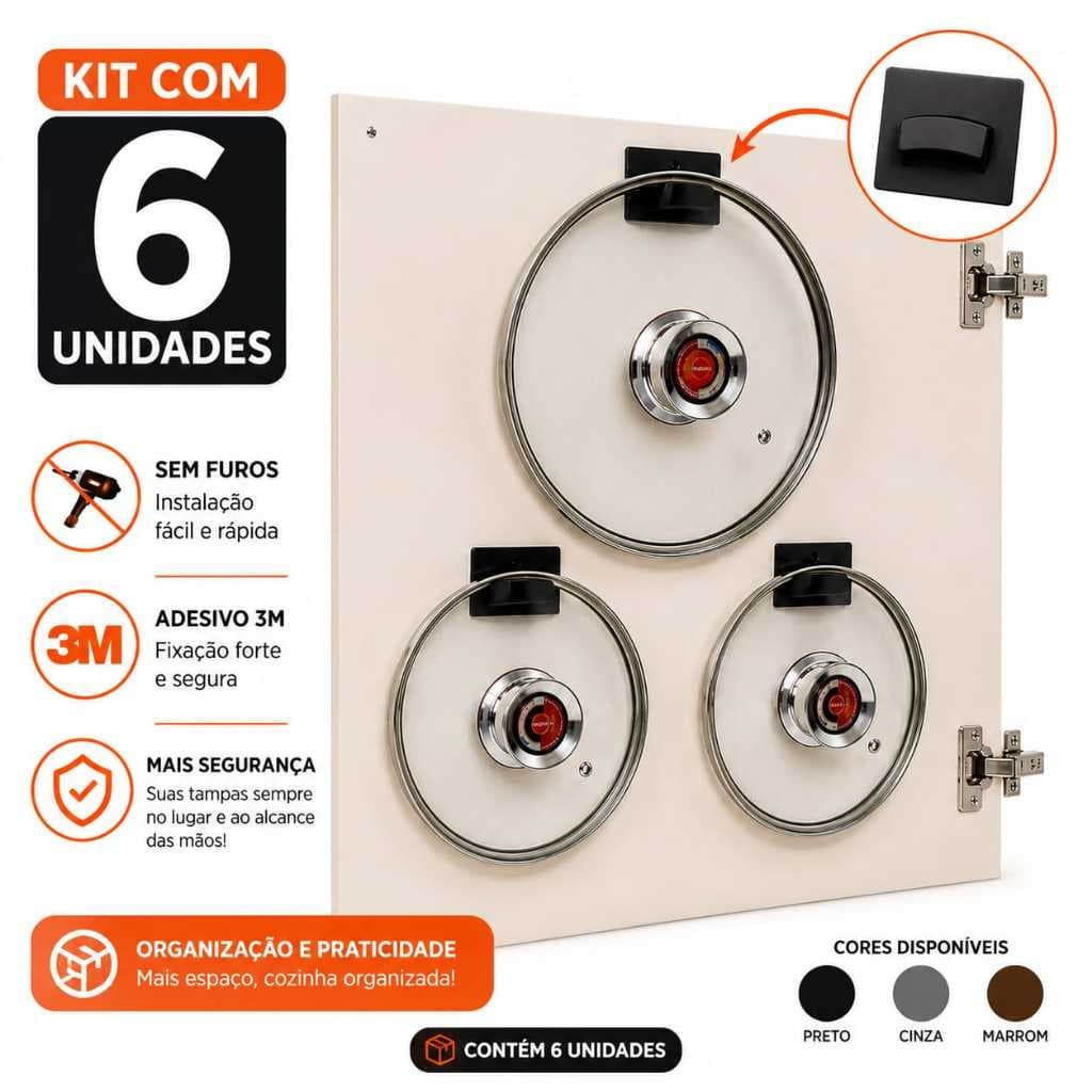 Kit 6 Un. Porta Tampas de Panela + 1 Rolo Adesivo dupla face