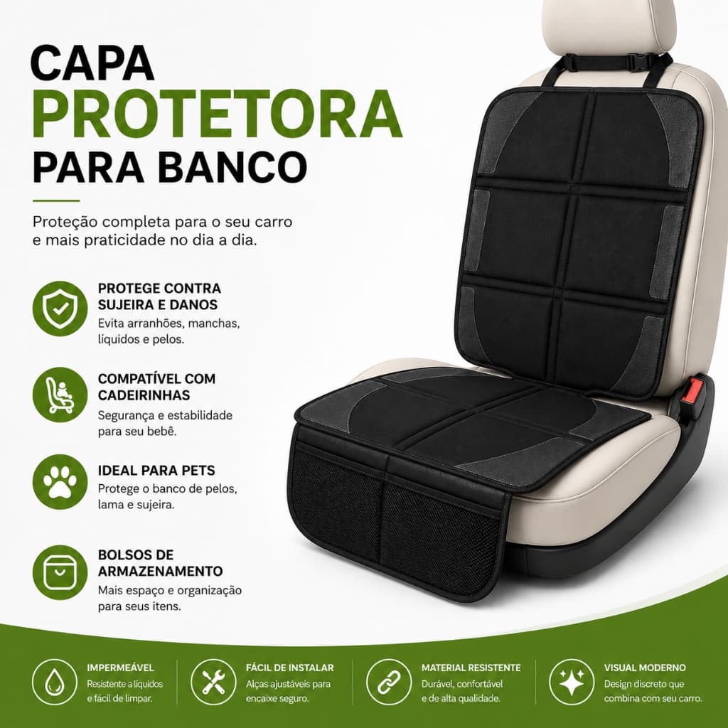 Capa Protetor Para Banco De Carro Capa Cadeirinha De Bebê 2 Bolsos Bebe Conforto