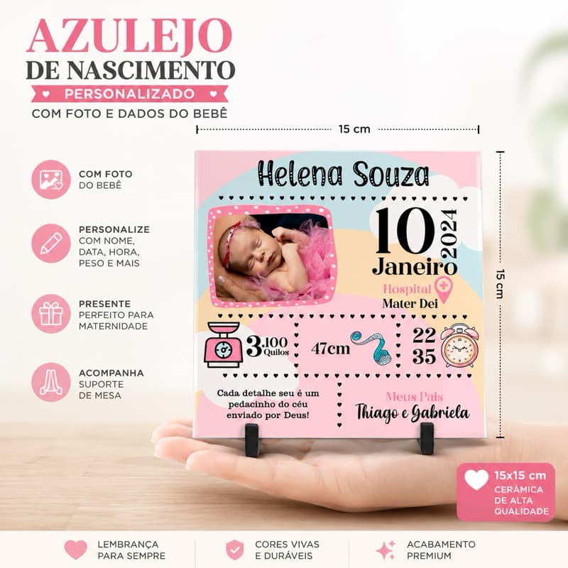 Azulejo Personalizado Nascimento Bebê Com Foto Dados Da Maternidade Presente Mãe