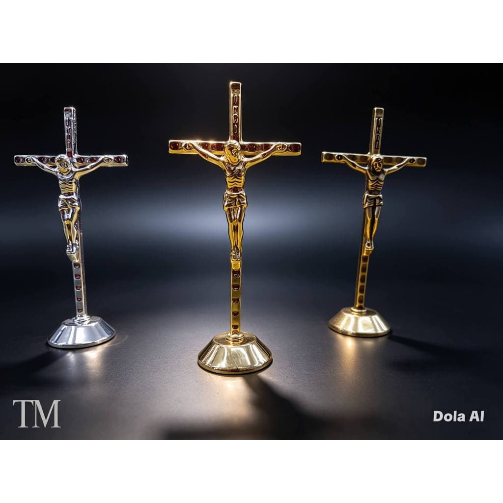Crucifixo de Metal 12cm - Dourado, Prata e Ouro Velho