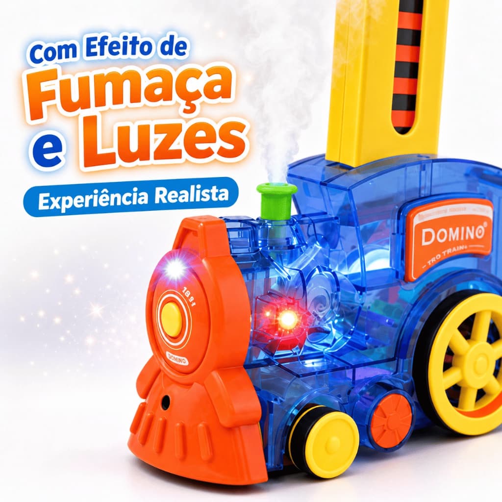 Trem De Dominó Automático Com Fumaça Som E Luz Brinquedo Educativo Infantil Kit Completo Interativo