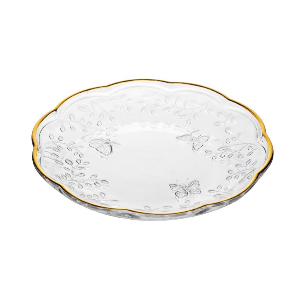 Lyor Prato para Sobremesa New Butterfly com Fio de Ouro 20cm Cristal Ecológico - Beleza e Durabilidade Superior