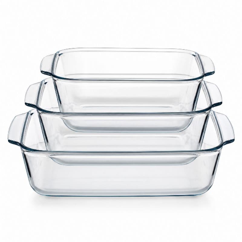 Jogo 3 Assadeiras Vidro Refratário Forno Micro-ondas Travessa Retangular Kit 1L 1,6L 2,2L