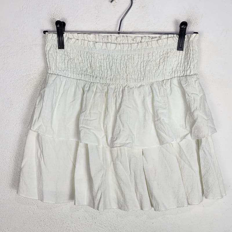 Saia Off White Babados Algodão Brechó Cós Lastex Elástico Boho Romântica Cottagecore