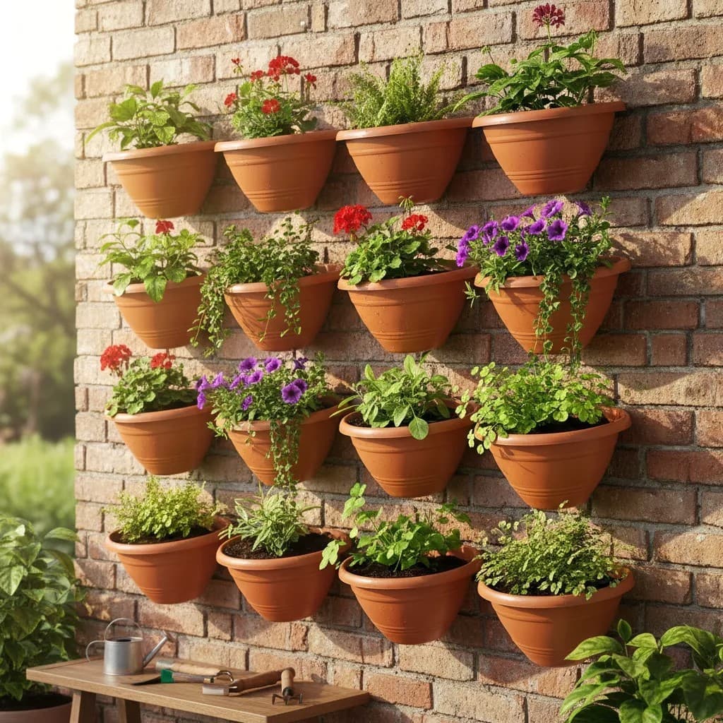 Kit 10 Vaso Meia Lua + Parede Garden Flor Horta Vertical Arandela Jardim Praticidade